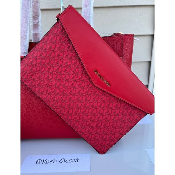 Michael Kors tote maisie 3 in 1 large bag clutch & crossbody Flame Red - Picture 9 of 12
